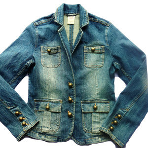 Blue Denim Jacket Embroidered Floral Jean Jacket Coat Blazer